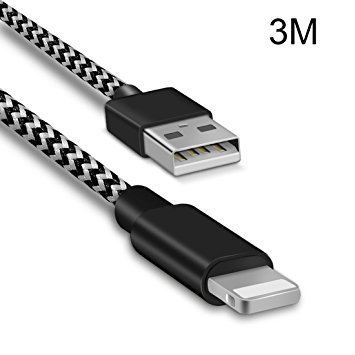 Lightning Cable QGhappy 3m/10ft Nylon Braided iPhone Charger -[Apple MFi Certified] for iPhone 7 Plus 6S Plus 6 Plus SE 5S 5C 5, iPad 2 3 4 Mini, iPad Pro Air 2, iPod