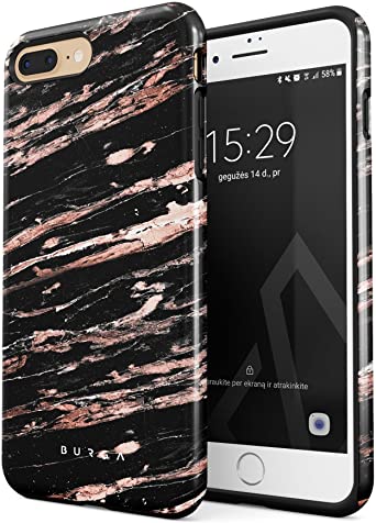 BURGA Phone Case Compatible with iPhone 7 Plus / 8 Plus - Rich Rose Gold and Black Marble Cute Case for Woman Heavy Duty Shockproof Dual Layer Hard Shell   Silicone Protective Cover