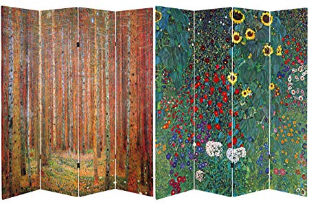 Oriental Furniture 6 ft. Tall Double Sided Works of Klimt Room Divider - Tannenwald/Farm Garden
