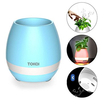 Bluetooth Speakers Touch Control Night Light Breathing LED Musical Flowerpot, Smart Plant Pots Play Music by Touching Plants Rechargeable Home Decor Festivel Gift (Blue)