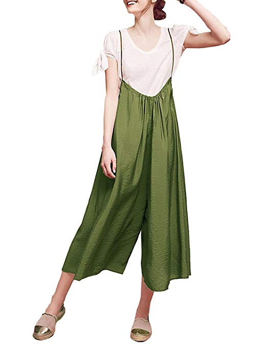 hodoyi Womens Loose Strappy Wide Leg Cropped Trousers Suspender Jumpsuit