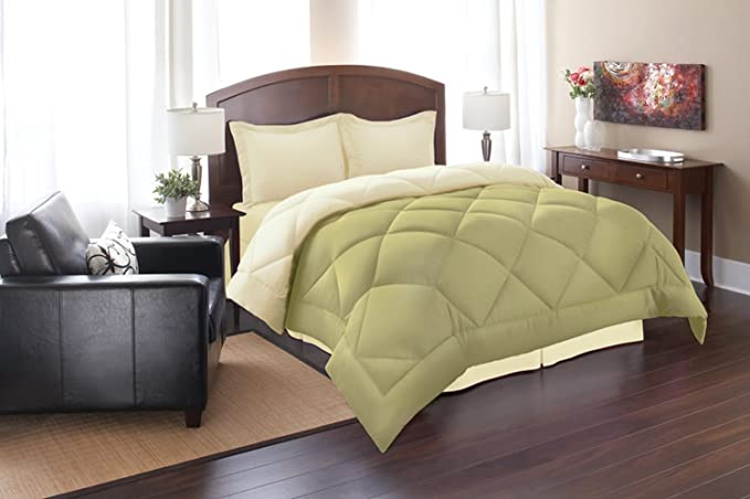 Elegant Comfort All Season Goose Down Alternative Reversible 3-Piece Comforter Set- Available in and Colors , Full/Queen, Sage/Cream