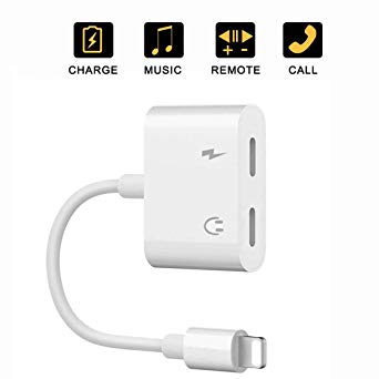 Headphone Adapter for iPhone X/XS Splitter Earphone Extender Adapter Music Charger Headphone Accessories for iPhone X/8/8plus/7/7plus Support Music Charge Call Volume Control Support iOS11 or Higher