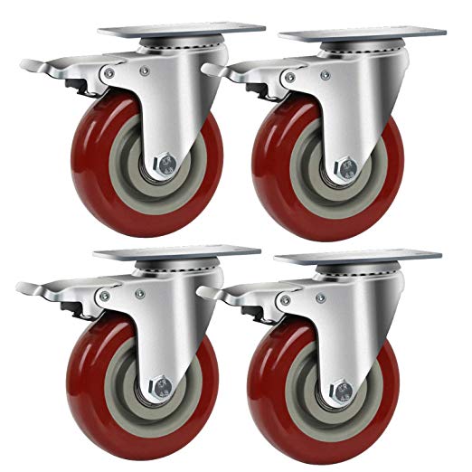Copsrew 3" Swivel Caster Wheels with Safety Dual Locking and Polyurethane Foam No Noise Wheels,1000lbs Heavy Duty Casters Set of 4