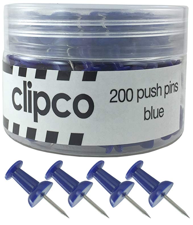 Clipco Push Pins Jar (200-Count) (Blue)