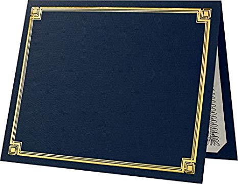 LUXPaper Certificate Holders for 8 1/2 x 11 Certificates or Documents in 100 lb. Nautical Blue Linen with Gold Foil, Display Folder for Paper Awards, 25 Pack, Holder Size 9 1/2 x 12 (Blue)