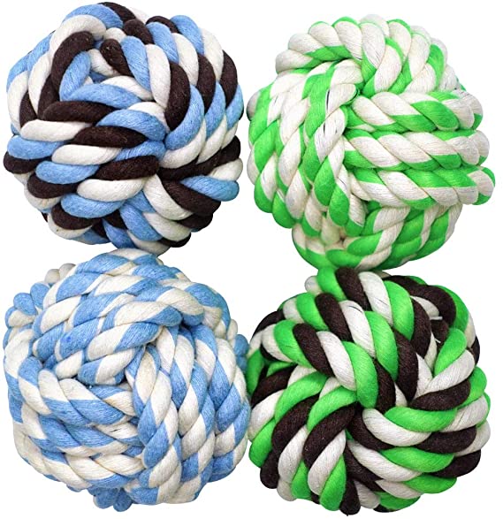 Otterly Pets Dog Toys for Medium Breed Dogs Rope Dog Ball Aggressive Chewers Cotton Balls Outdoor and Indoor Play (4-Pack)