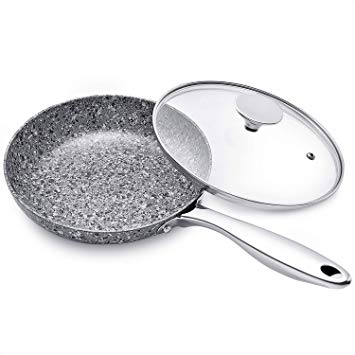 MICHELANGELO Granite Frying Pan with Lid, Ultra Nonstick 8 Inch Frying Pan with Stone Interior, Stone Frying Pan, Small Frying Pan Nonstick, 8 Inch Skillet with Lid - Grey Granite