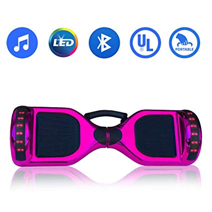 WorryFree Gadgets Hoverboard Self Balancing Electric Scooter UL2272 Certified 6.5inch Light Up Wheels Bluetooth Speaker LED Lights Hover Board w/Carry Handle