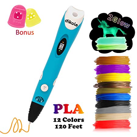 dikale 3D Pen 07A【Newest Version】 3D Pen Bonus 12 Colors 120 Feet PLA 250 Stencils eBook for Kids Adults Arts Crafts Model DIY, Non-Clogging