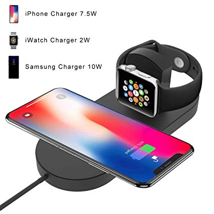 Wireless Charger Stand for Apple Watch, BQYPOWER 2-in-1 Charging Pad Docks Holder Compatible with iWatch Series 4/3/2/1, iPhone Xs Max/XS/XR/X/8/8 Plus, Samsung S8/Note8 Series