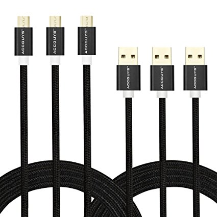 ACCGUYS Micro USB Cable 3-Pack 6ft/2m Durable Nylon Braided Charing Cable with Gold-plated Connectors for Android, Samsung, HTC, Motorola, Nokia and More (option 06)