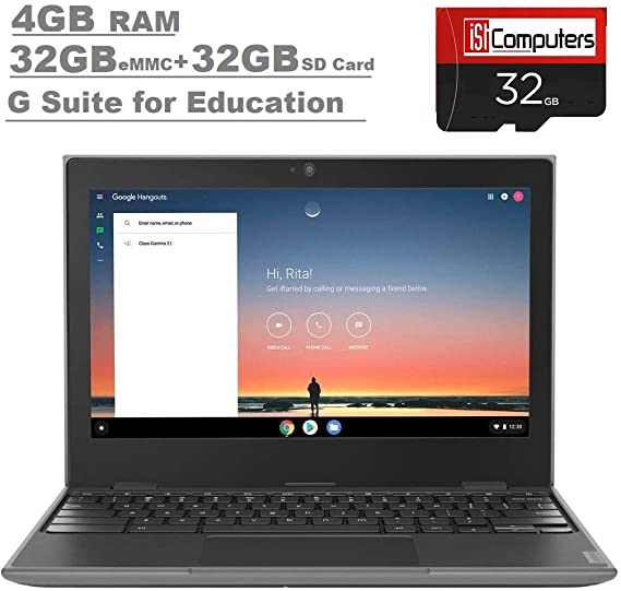 2020 Lenovo 100e 2nd Gen 11.6" Anti-Glare HD Business, Student Chromebook Laptop, Quad-Core MT8173C CPU, 4GB RAM, 64GB Storage(32GB eMMC 32GB IST SD Card) Type C, WiFi, Webcam, Chrome OS