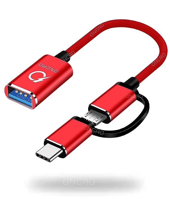 ONCRO® Red 2 in 1 OTG Adapter Cable Micro USB   USB C to USB 3.0 Female Connector Cable, 0.6ft Short OTG Cable, Compatible Transmission & Charging, for Android Mobile Phones, pendrive & Tablets