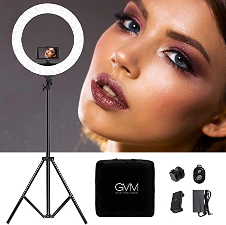GVM Ring Light with Stand 18 inch Bi-Color Dimmable 256 Lamp Beads Ring Light Carry Bag and Bluetooth Receiver for SmartPhone YouTube Video Shooting Self-Portrait and SLR