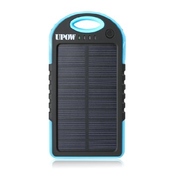 Solar Charger, Upow 5000mAh Portable Charger Solar Power Bank Solar Panel Charger Fits most USB-Charged Devices - Blue / Black