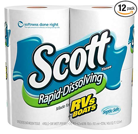 Scott Rapid Dissolve Bath Tissue Roll, 4 rolls, Pack of 12 (48 rolls)
