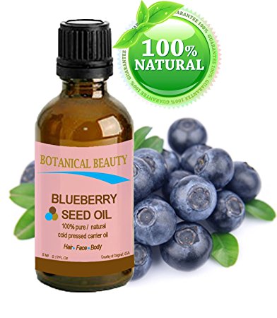 BLUEBERRY SEED OIL. 100% Pure / Natural / Undiluted / Virgin / Unrefined / Cold Pressed Carrier oil. 0.17 Fl.oz.- 5 ml. For Skin, Hair, Lip and Nail Care. “It is one of nature's most potent antioxidants. Rich in vitamin A, B complex, C, E, and Omega 3”