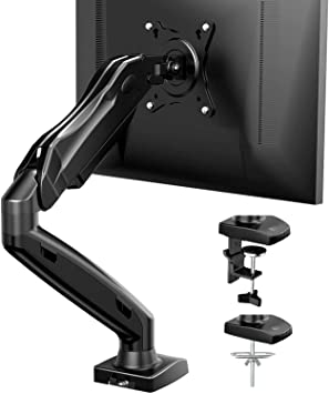 HUANUO Monitor Mount Stand - Gas Spring Single Arm Monitor Desk Mount Fit 17"-27" Monitors with Clamp, Grommet Mounting Base