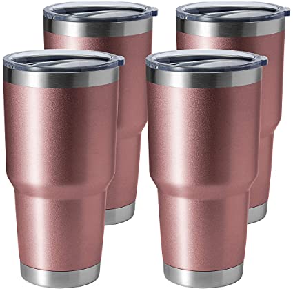 HASLE OUTFITTERS 30oz Tumbler Stainless Steel Coffee Tumbler Double Wall Vacuum Insulated Travel Mug with Lid (Rose Gold, 4 Pack)