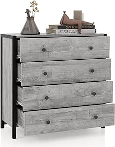 Giantex Dresser for Bedroom with 4 Storage Drawers - Modern Chest of Drawers, Storage Dresser, Nightstand, End Table, Storage Organizer for Closet, Living Room, Hallway, Nursery, Entryway (Grey)