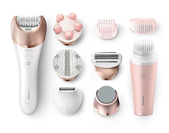 Philips Satinelle Prestige Epilator, Cordless, Wet and Dry Hair Removal, 7 Accessories and VisaPure Mini Facial Brush - BRP586/00