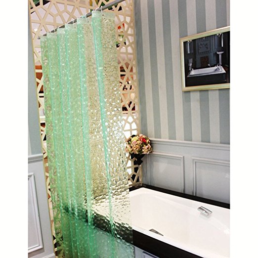 FOME 3D Effect Bathroom Curtain Water Cube Mold & Mildew Free Shower Curtain Shower Liner 100% EVA with Plastic Hooks (Green) + FOME GIFT