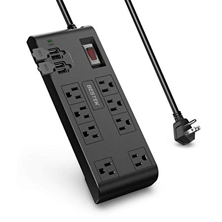 BESTEK 8-Outlet Surge Protector Power Strip 12 Feet Cord with 5.2A 4 USB Charging Port, 600J, FCC ETL List