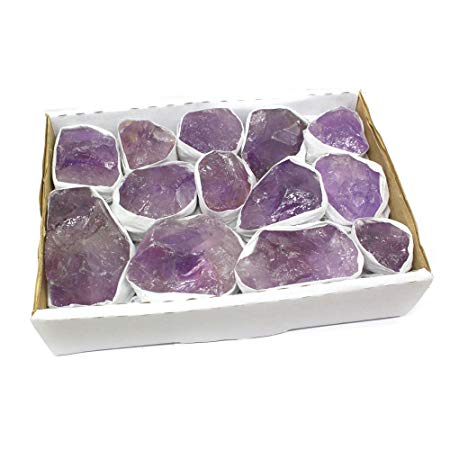 Rock Paradise Rough Amethyst Flat Box - Box Size 7.5x5x2 - Brazilian Crystals - Crystal Collection - Reiki Crystals Exclusive COA (Amethyst)