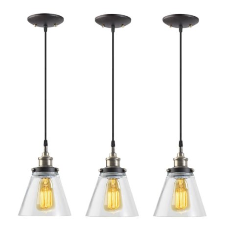 Globe Electric 65207 Vintage Edison Hanging Glass Pendant with Black Cord Pack of 3 Antique Brass