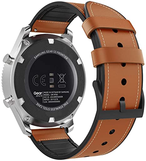 MoKo Band Compatible with Samsung Gear S3 Frontier/Classic/Galaxy Watch 3 45mm/Watch 46mm/Huawei Watch GT2 Pro/GT 2e/GT 46mm/GT2 46mm/Ticwatch Pro 3, 22mm Leather Strap, Dark Brown