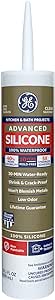 GE Advanced Silicone Caulk for Kitchen & Bathroom - 100% Waterproof Silicone Sealant, 5X Stronger Adhesion, Shrink & Crack Proof - 10 oz Cartridge, Clear, Pack of 1