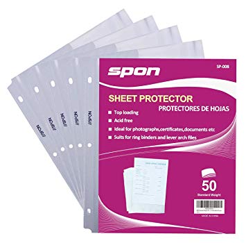 SPON Sheet Protectors 8.5 x 11 inch Easy Open Clear Archival Safe 50 Count