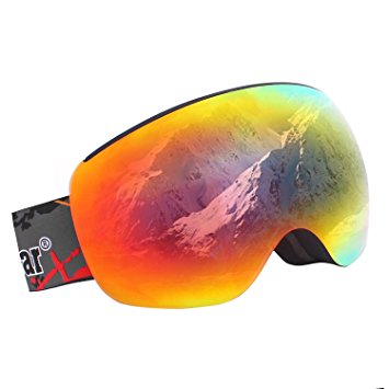 Unigear OTG Ski Goggles, Over Glasses Snowboard Snow Spherical Anti-fog Goggles for Men & Women with Interchangeable lens and 100% UV400 Protection, Portable Box Included