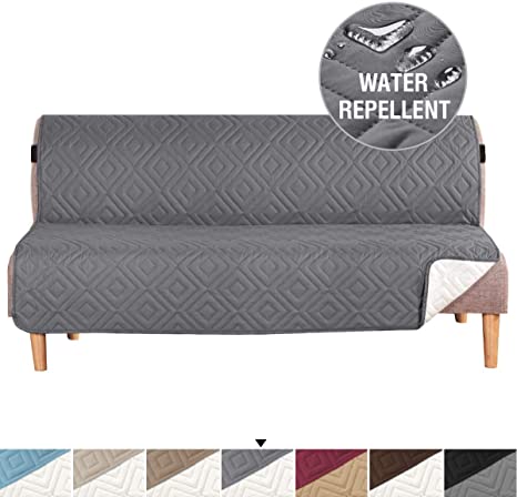 H.VERSAILTEX Futon Cover Reversible Sofa Slipcover Furniture Protector Water Resistant 2 Inch Wide Elastic Straps Futon Sofa Bed Pets Kids Dog Cat Fit Sitting Width Up to 70"(Futon, Gray/Beige)