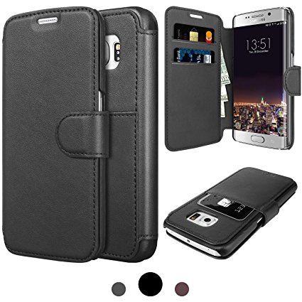 Galaxy S6 Edge Wallet Case TAKEN ENJOY STYLISH, PROFESSIONAL AND DURABLE LEATHER PROTECTIONPU Double Layer Shock Absorbing Premium Soft PU Color matching Leather Wallet Cover Flip Cases For Samsung Galaxy S6 Edge (Black)