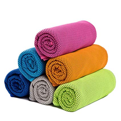 LANSHULAN 6-Pack Evaporative Cooling Towel Set,40"x12" Snap Cooling Towel for Sports, Fitness, Gym, Yoga, Pilates, Travel, Camping