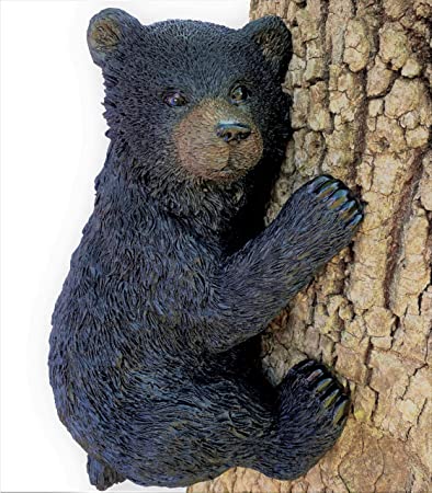 Black Bear on a Tree - Garden Decor / Yard Decorative Sculpture / Baby Bear Cub Tree Hugger Statue