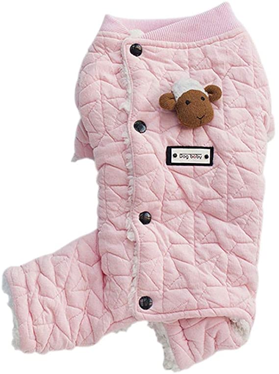 Norbi Pet Dog Clothes Puppy Sheep Style Four-Legged Cotton Coat Dog Soft Clothes(G Pink)