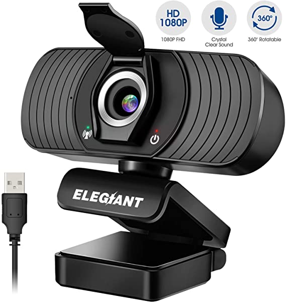 Webcam with Microphone, ELEGIANT 1080P HD USB Web Camera with Privacy Cover for Live Streaming/Video Calling/Recording Video Conference/Online Teaching/Business Meeting Compatible with Computer