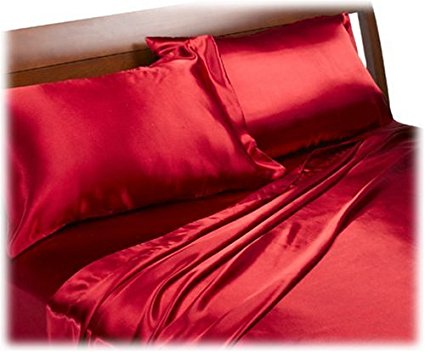 Divatex Home Fashions Royal Opulence Satin Cal King Sheet Set, Red