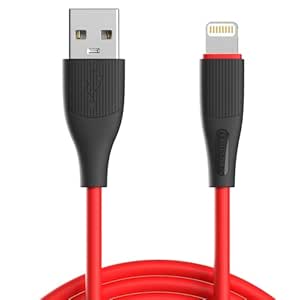 Portronics Silklink 3A USB to 8 Pin Fast charging Cable for Lightning Devices,Premium Silicon Cable, 1M (Red)