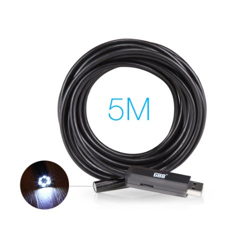 GBB USB Inspection Camera, 8.5mm 2.0 Megapixel CMOS HD Multi Resolution Borescope Endoscope Waterproof Micro Snake Camera with 6 LEDs and 5 Meter Cable