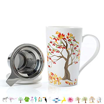 TEANAGOO M58-16 Ceramic Tea-Mug with Infuser and Lid, 18 OZ, Autum, Nice Gift for Tea Lover