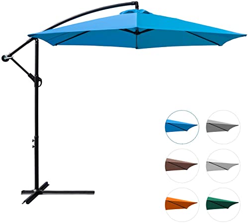 Homall 10 FT Patio Umbrella Cantilever Offside Hanging Umbrellas Market Outdoor Umbrella with Crank & Cross Base for Garden, Deck, Backyard, Pool and Beach (Blue)