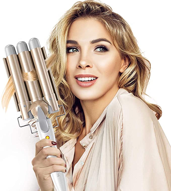 BESTOPE Hair Waver 3 Barrel Hair Curler Curling Tongs 25mm with 2 Temperature Control 30s Quick Heating for Long or Short Hair Styling, Curling Iron Large Wave Ceramic Hair Crimpers Iron