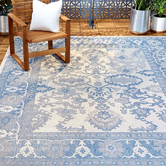 Home Dynamix Nicole Miller Patio Country Ayana Indoor/Outdoor Area Rug, Gray/Blue, 9'2"x12'5" Rectangle