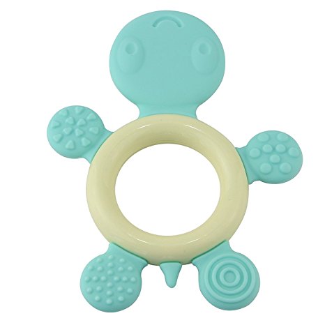 Biubee Baby Ring Teether - Food Grade Silicone Infant Teething Toy Blue Tortoise