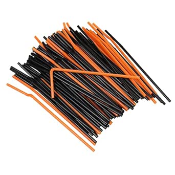 Chef Craft Select Plastic Flexible Halloween Straws, 8 Inch 100 Piece Set, Black/Orange