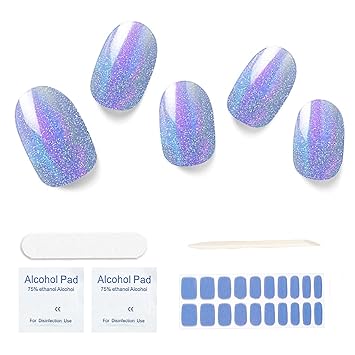 Semi Cured Gel Nail Strips, 20 pcs Gel Nail Stikers, Gel Nail Wraps Semi Cured, Salon-Quality, 2 Weeks Long Lasting Ice Age